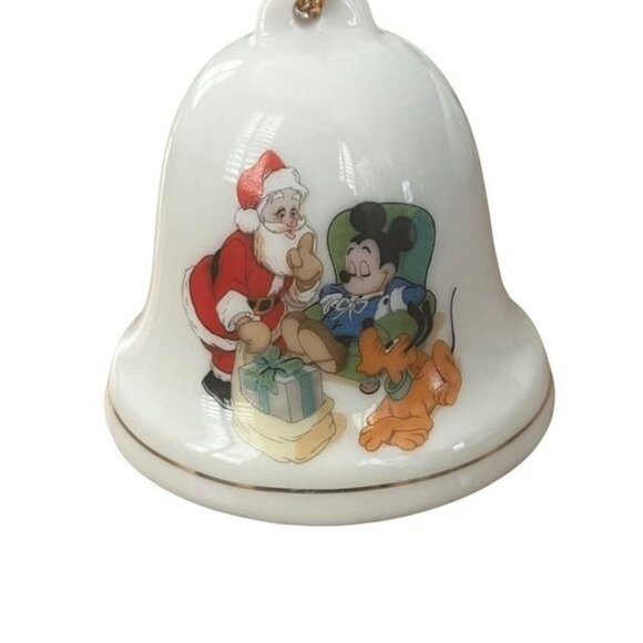 Grolier Disney Mickey and Santa Christmas Porcelain Bell Ornament 1993 - Picture 1 of 4
